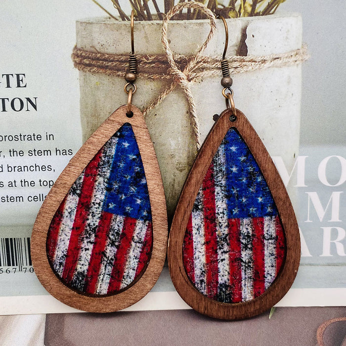 Wholesale 4th of July Independence Day Leather Earrings American Flag Drop Shape MOQ≥2 JDC-ES-Chengy022