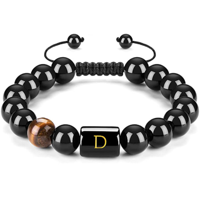 Wholesale Natural Black Onyx Stone Bracelet Men's 26 Letters Purely Handmade JDC-BT-YinY011