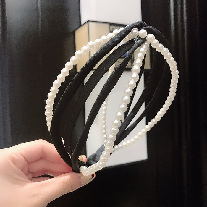 Wholesale Headband Hollow Pearl Cross Hairband Hair Accessories JDC-HD-LeiY005