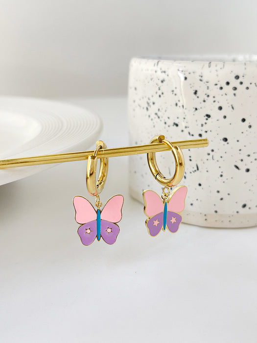 Wholesale Butterfly Oil Drop Earrings Small and Delicate JDC-ES-Lingh003