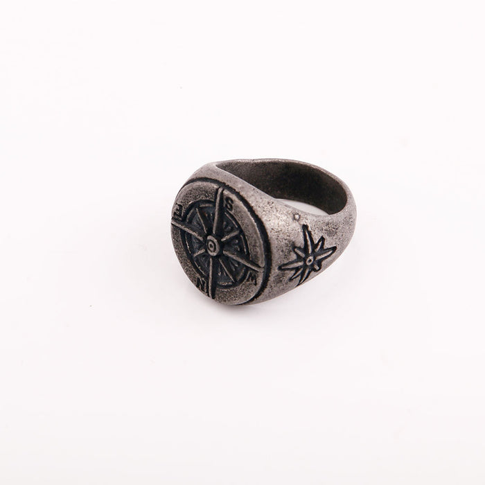 Wholesale Metal Round Compass Men's Titanium Steel Ring JDC-RS-HaiT004