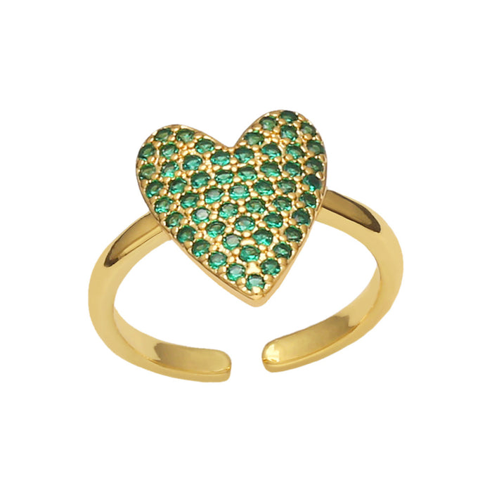 Wholesale Ring Copper Plated 18K Gold Zircon Color Heart Shape Adjustable JDC-PREMAS-RS-022