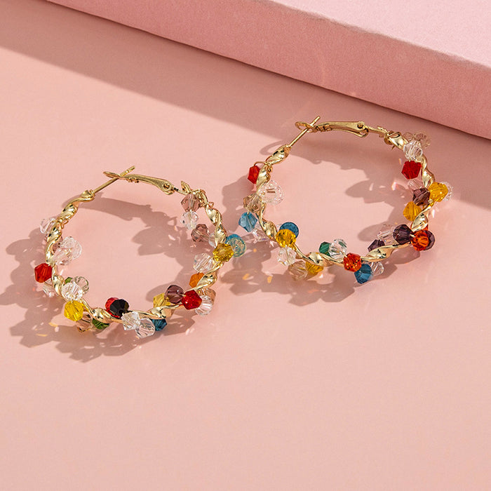 Jewelry WholesaleWholesale Color Circle Crystal Stone Winding Earrings JDC-ES-Zhulong004 Earrings 驻龙 %variant_option1% %variant_option2% %variant_option3%  Factory Price JoyasDeChina Joyas De China