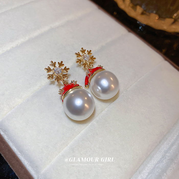 Wholesale Earrings Alloy Zircon Snowflake Christmas Hat Pearl JDC-ES-BY342