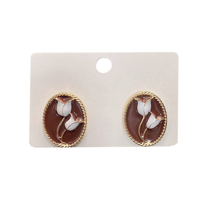 Wholesale Elegant Enamel Glaze Tulip Flower Stud Earrings JDC-ES-shuangx002