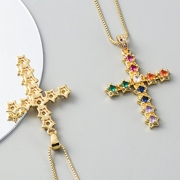 Wholesale Brass Zircon Star Cross Necklace MOQ≥2 JDC-NE-JingY002