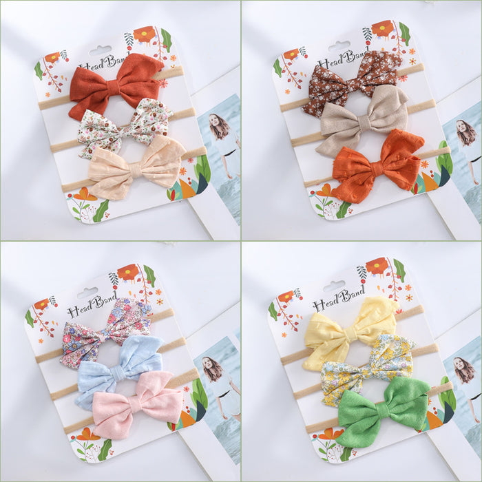 Wholesale Headband Cotton Linen Baby Soft Elastic Bow MOQ≥10 JDC-HD-AMSR004