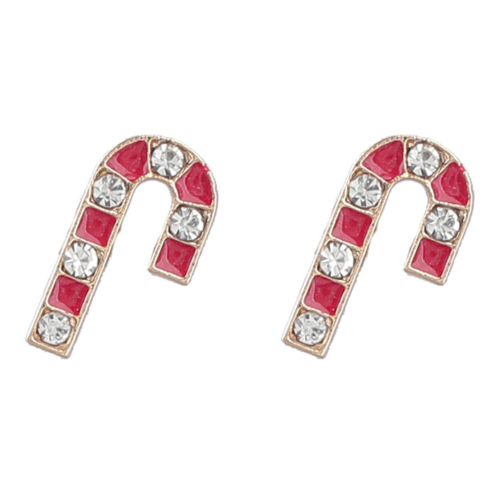 Wholesale Earrings Christmas Cane Alloy Drop Oil Set Diamond Set Pearl JDC-ES-JL1040