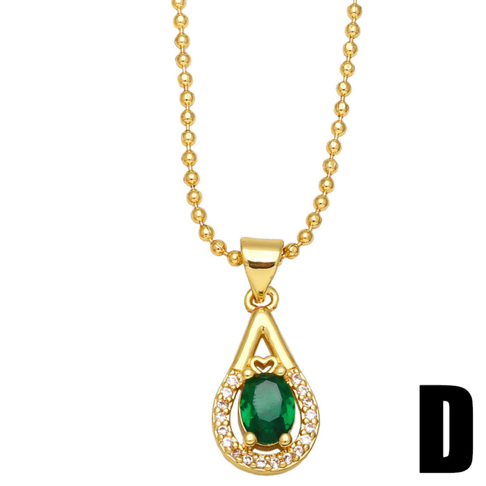 Wholesale Necklace Copper Plated 18K Gold Zircon Emerald Leopard Head JDC-PREMAS-NE-018