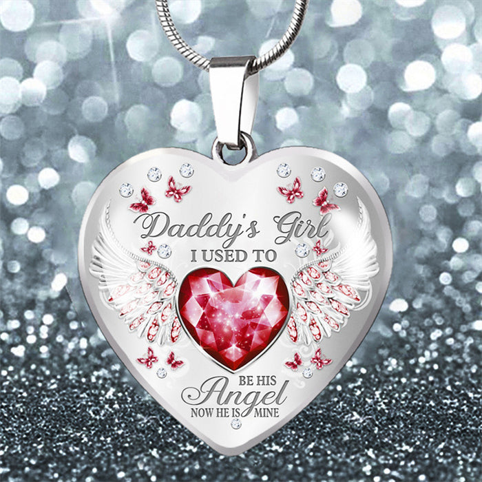 Wholesale Daddy's Girl Angel Wings Heart Shape Epoxy Alloy Necklace MOQ≥2 JDC-NE-Shouxin001