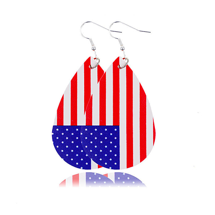 Wholesale 4th of July Independence Day Leather Earrings Flag Double Sided Printed Leather JDC-ES-Chengy021