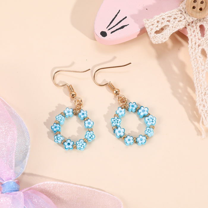 Wholesale Ethnic Style Mini Glass Small Flower Earrings JDC-ES- zhongyi015