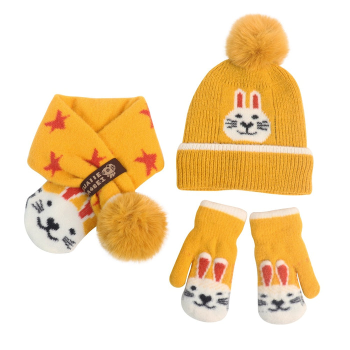 Wholesale Gloves Acrylic Kids Cartoon Plus Fleece Knit Hat Scarf 3 Piece Set MOQ≥2 JDC-GS-JunC002