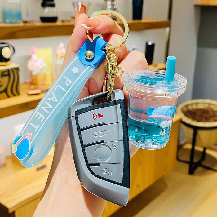 Jewelry WholesaleWholesale oil floating milk tea cup planet cup schoolbag pendant JDC-KC-SCheng009 Keychains 尚诚 %variant_option1% %variant_option2% %variant_option3%  Factory Price JoyasDeChina Joyas De China