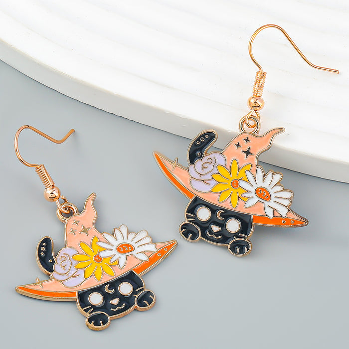 Wholesale Earrings Alloy Enamel Halloween Magic Hat Kitten JDC-ES-JL1032