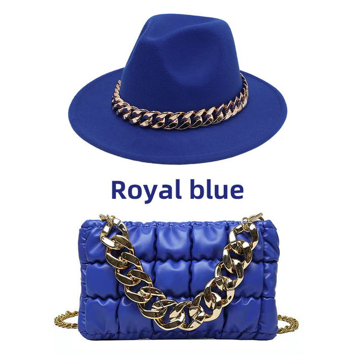 Wholesale Cashmere Acrylic Chain Jazz Cap Leather Bag Set JDC-FH-HanDi001