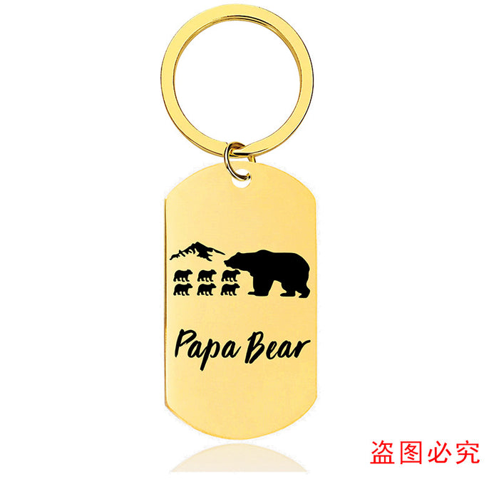 Wholesale Metal Keychain Bear Father's Day Gift Lettering Keychain MOQ≥2 JDC-KC-GangGu044