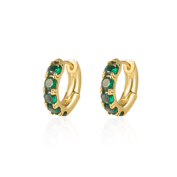 Wholesale Colored Zircon 14K Gold Emerald Copper Earrings MOQ≥2 JDC-ES-Gaos004