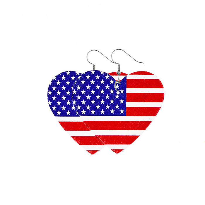 Wholesale 4th of July Independence Day Leather Earrings Flag Double Sided Printed Leather JDC-ES-Chengy021