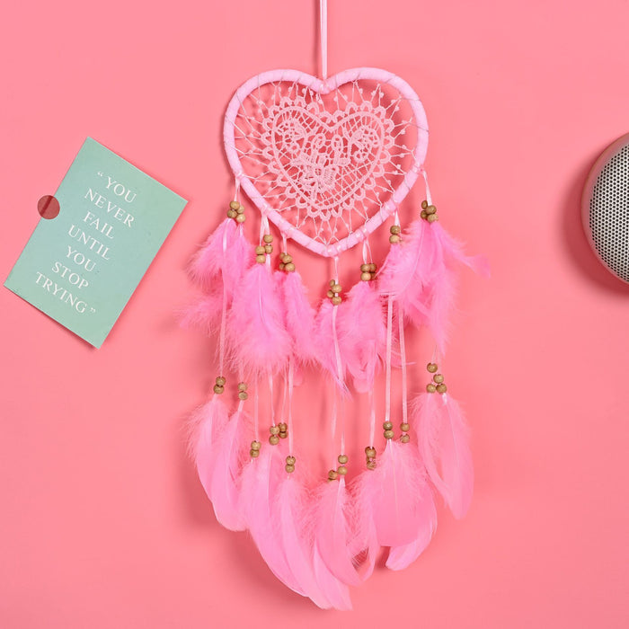 Jewelry WholesaleWholesale Iron Ring Feather Heart-shaped Hollow Fabric Beads Heart Dreamcatcher JDC-DC-JunX006 Dreamcatcher 俊贤 %variant_option1% %variant_option2% %variant_option3%  Factory Price JoyasDeChina Joyas De China