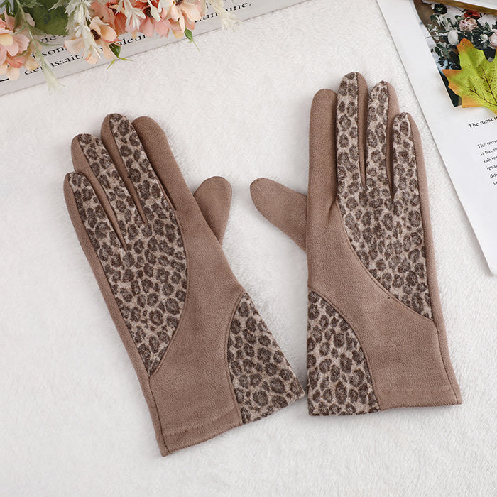 Wholesale Gloves Wool Leopard Print Fleece Thermal Cycling Gloves JDC-GS-XTian001