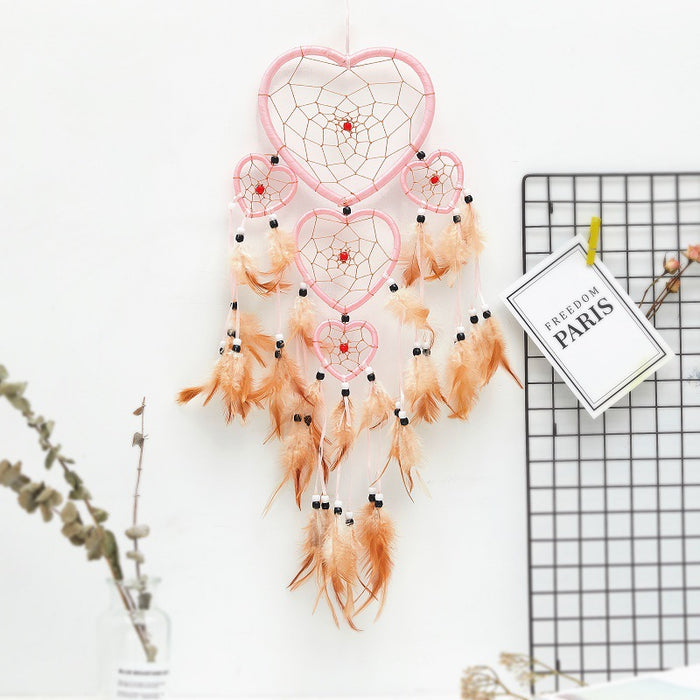 Wholesale Peach Heart Five Rings Dreamcatcher MOQ≥2 JDC-DC-JYun003