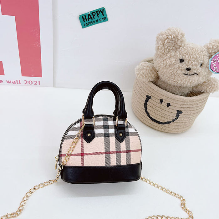 Wholesale Shoulder Bag PU Kids Contrast Color Plaid Tote Bag JDC-SD-MengB002