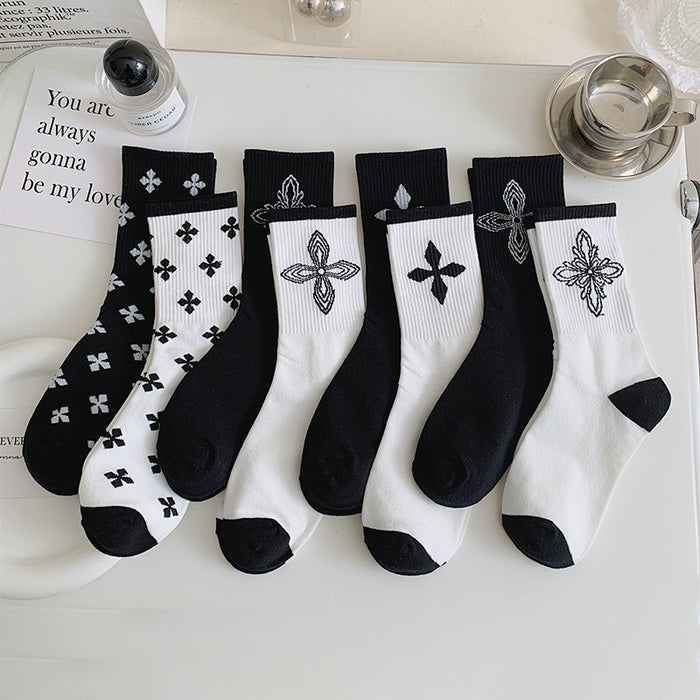 Wholesale black and white socks women's socks for spring and summer outer wear (F) JDC-SK-CYu005