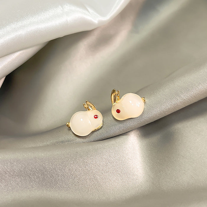 Wholesale Earrings Alloy Stereo Hetian Jade Rabbit JDC-ES-MDD054