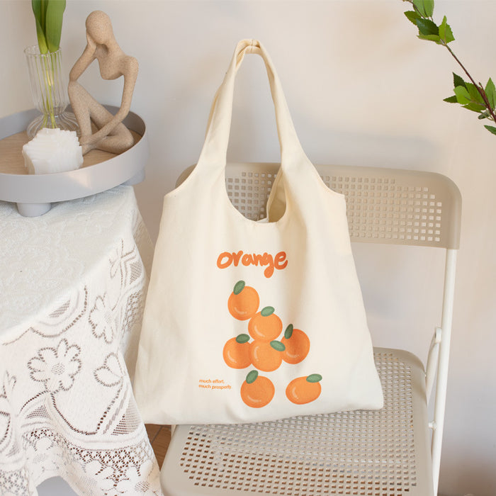 Wholesale canvas bag cute fruit print large capacity literary canvas bag JDC-SD-Sugao001