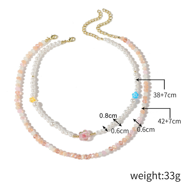 Wholesale Crystal Pendant Clavicle Chain Summer Color Rice Beads Crystal Pearl Necklace JDC-NE-JiaYi005