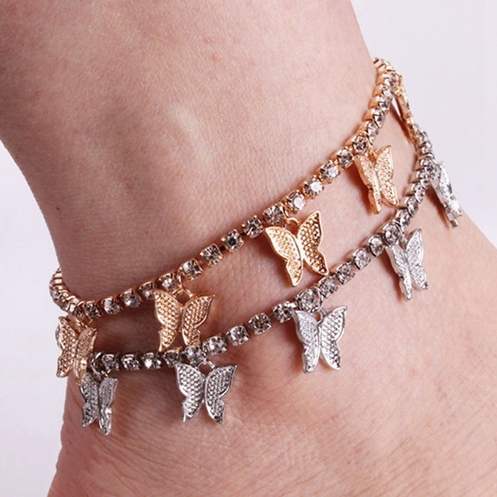 Wholesale Rhinestone Small Butterfly Anklet Simple Claw Chain JDC-AS-RuiP009