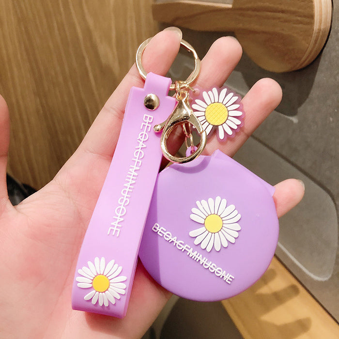 Jewelry WholesaleWholesale Small Daisy Makeup Mirror Silicone Keychain JDC-KC-FeiRun019 Keychains 飞润 %variant_option1% %variant_option2% %variant_option3%  Factory Price JoyasDeChina Joyas De China