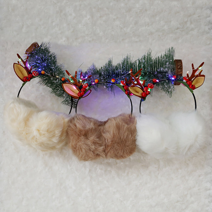 Wholesale Earmuffs Plush Warm Christmas Lighted LED Luminous Antlers JDC-EF-QingH003