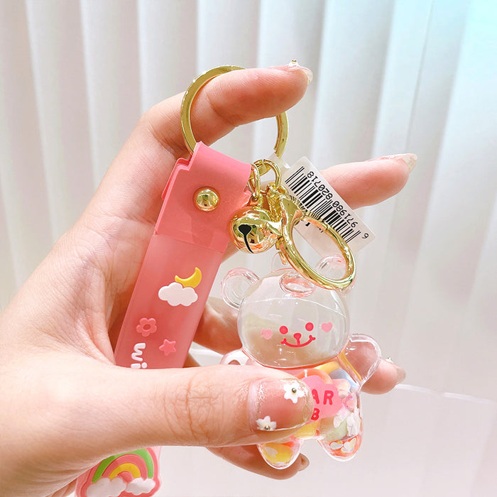 Wholesale cute rainbow into oil acrylic bear drift bottle pendant JDC-KC-LeZ015