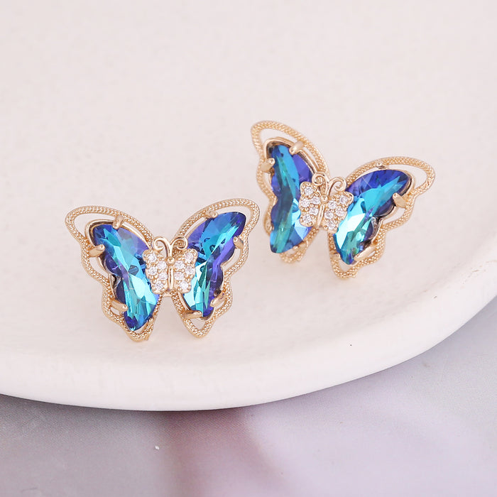 Wholesale 925 Silver Needle Glass Copper Gradient Butterfly Stud Earrings JDC-ES-Bingm016