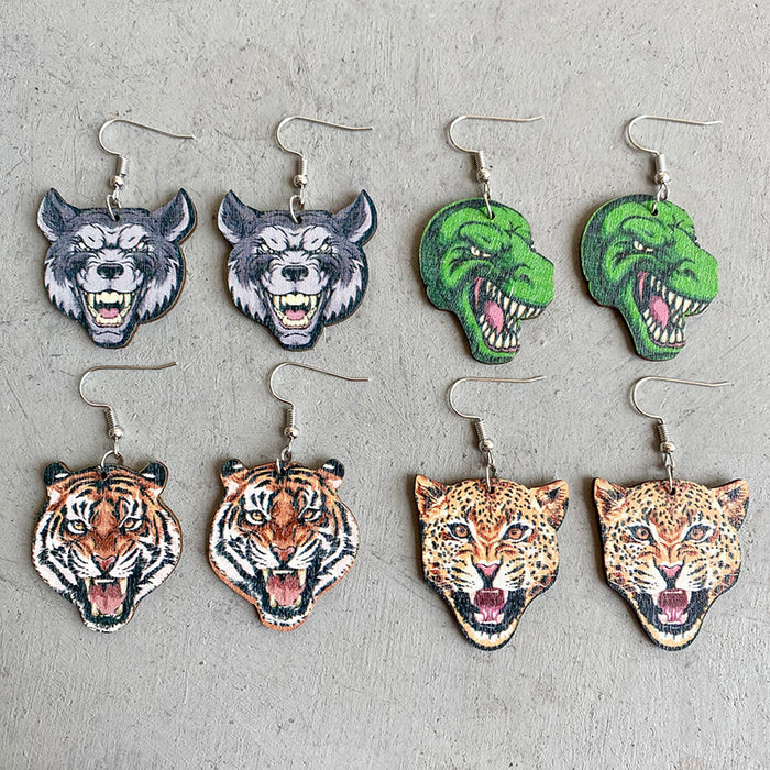 Wholesale jewelry fun animal wooden earrings exaggerated personality MOQ≥3 JDC-ES-heyi017