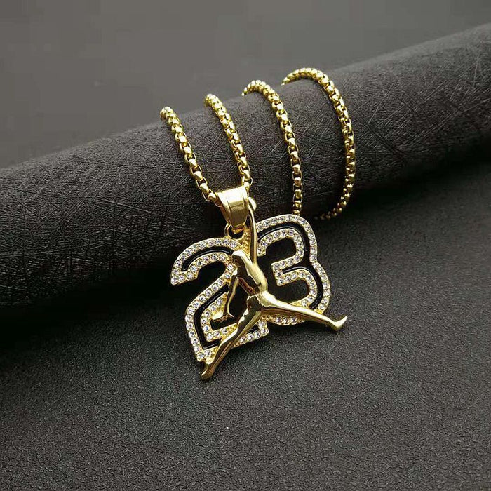 Wholesale Basketball Jewelry Stainless Steel Gold Plated Rhinestone Trapeze Dunk Necklace JDC-CS-HongXin002