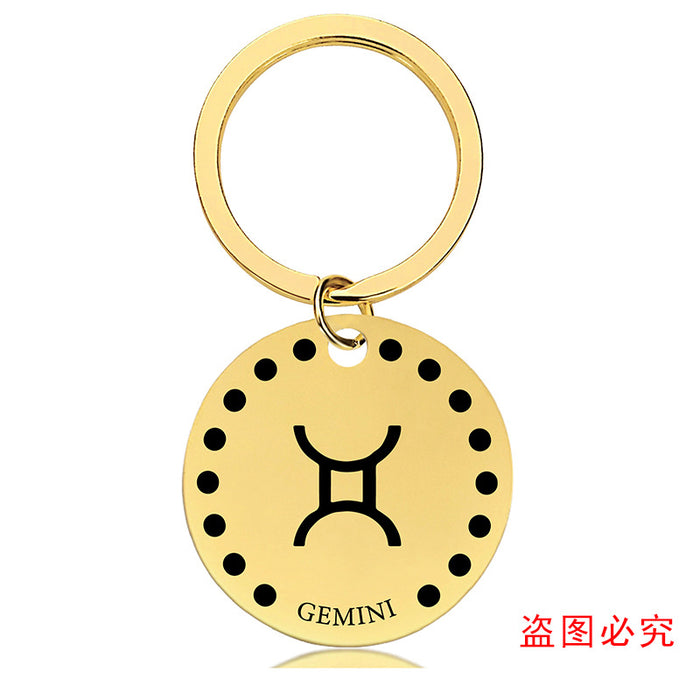 Jewelry WholesaleWholesale Zodiac Sign Gold Stainless Steel Lettered Metal Keychain JDC-KC-GangGu021 Keychains 钢古 %variant_option1% %variant_option2% %variant_option3%  Factory Price JoyasDeChina Joyas De China