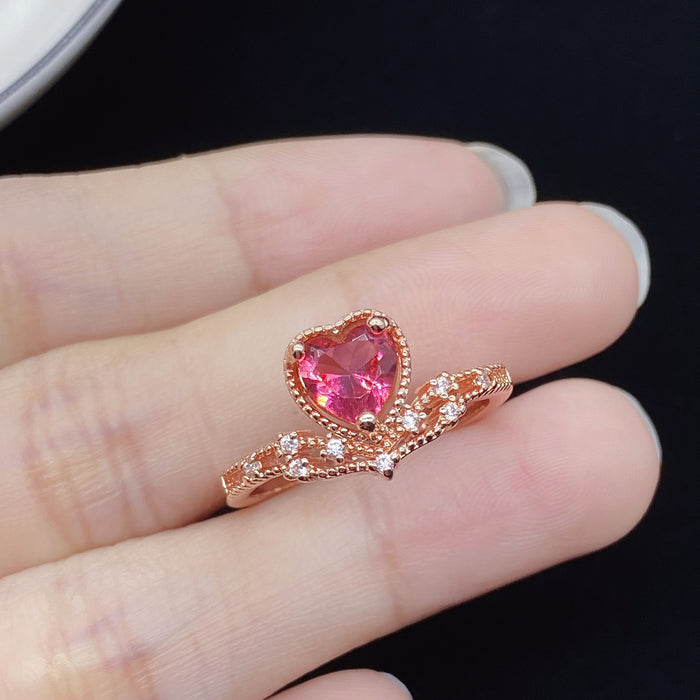 Wholesale Rings Copper Imitation Rubellite Heart Shape Simple Adjustable JDC-RS-KLQ004