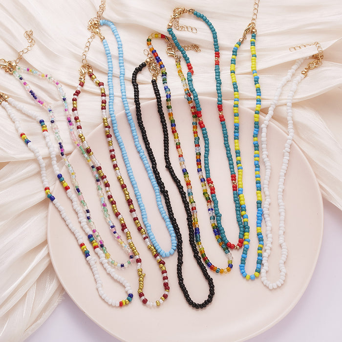 Jewelry WholesaleWholesale transparent colored rice BEADS BEADED neck chain necklace JDC-NE-YinH001 necklaces 颖皓 %variant_option1% %variant_option2% %variant_option3%  Factory Price JoyasDeChina Joyas De China