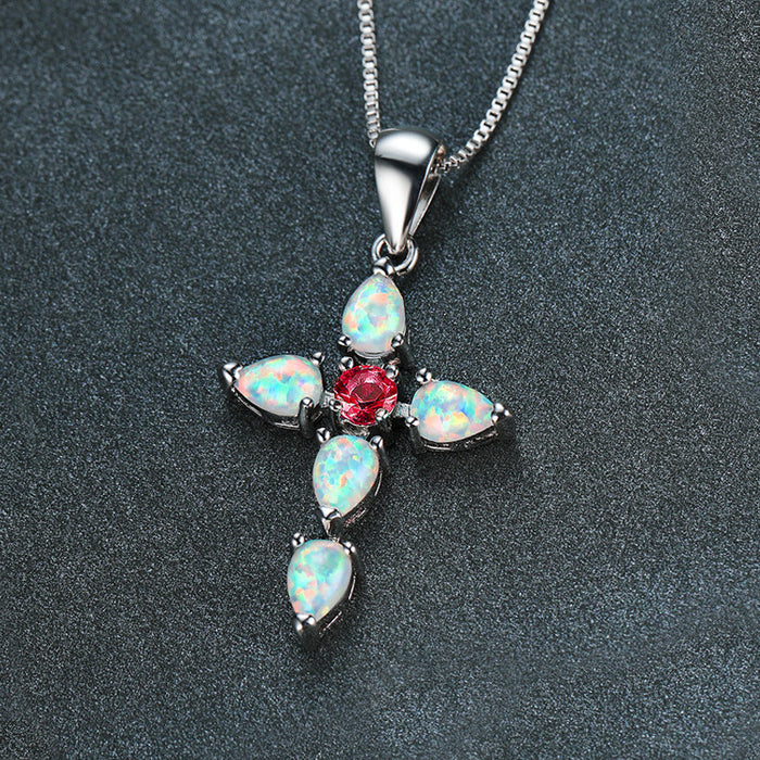 Wholesale Necklaces Alloy Cross Opal Diamonds JDC-NE-JYS056