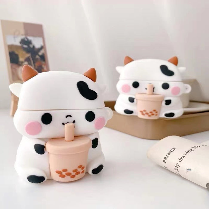 Wholesale Headphone Case Silicone Cute Milk Tea Cow Protective Cover JDC-EPC-YQB004