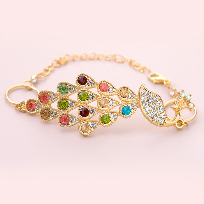 Wholesale Bracelet Alloy Colorful Peacock Shiny Rhinestone MOQ≥2 JDC-BT-CongX001