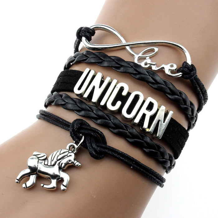 Wholesale Bracelet Braided Unicorn Pendant Letter Bracelet MOQ≥2 JDC-BT-XinT012