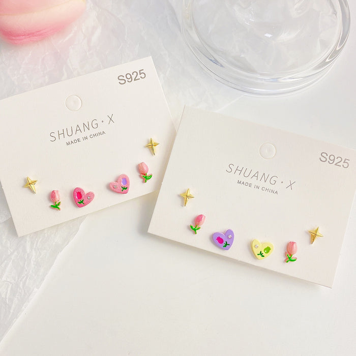 Wholesale Color Tulip Stud Earrings Sweet Contrast Color JDC-ES-shuangx004