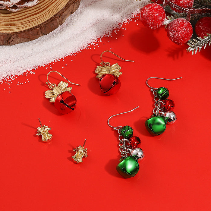 Wholesale Earrings Alloy Creative Christmas Red and Green Bells 3 Pairs Set JDC-ES-A541