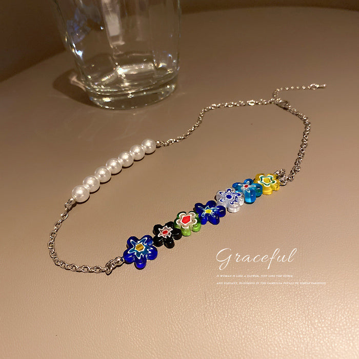 Jewelry WholesaleWholesale color glazed daisy flower pearl alloy necklace JDC-NE-BaoY004 Necklaces 宝钰 %variant_option1% %variant_option2% %variant_option3%  Factory Price JoyasDeChina Joyas De China