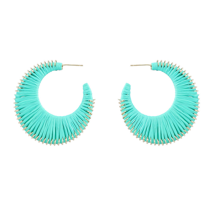 Wholesale Raffia Braided C Shape Earrings MOQ≥2 JDC-ES-jiul008