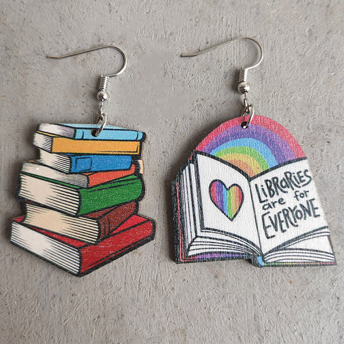 Wholesale Earring Wooden Teacher's Day Gift Rainbow Book 3pcs JDC-ES-Heyi026